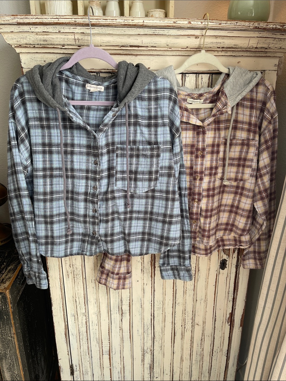 Aeropostale Plaid Flannel Hooded Shirt Set